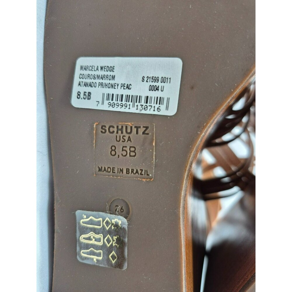 Schutz Marcella Wedge Tan Leather Strappy Platform Sandals Women's 8.5M - Picture 9 of 16